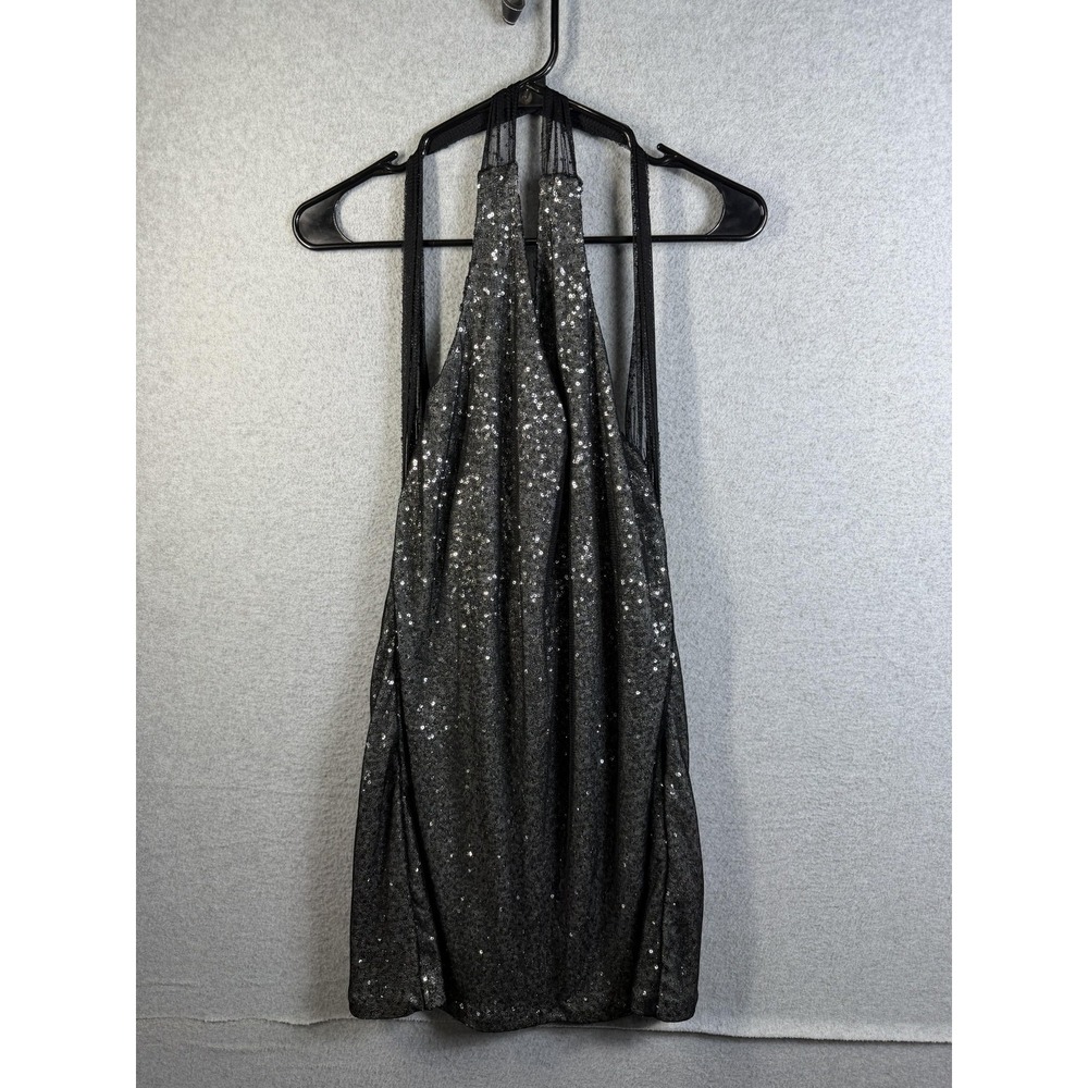 Express Dress Womens Large Silver Sequin Halter Mini Trapeze Open Back Party